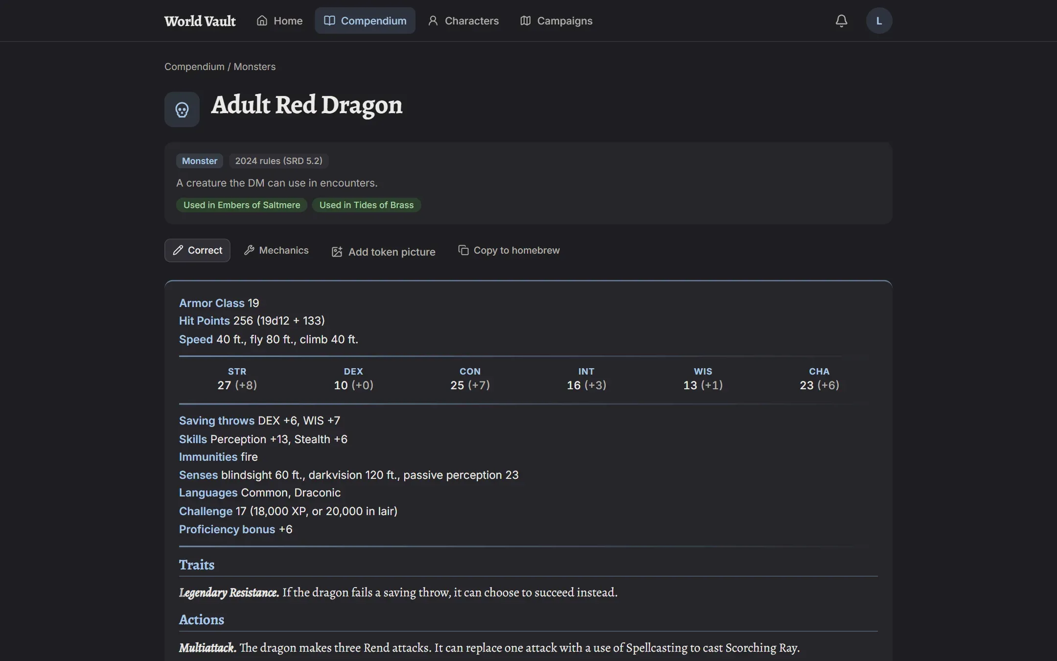 A monster entry with its stat block